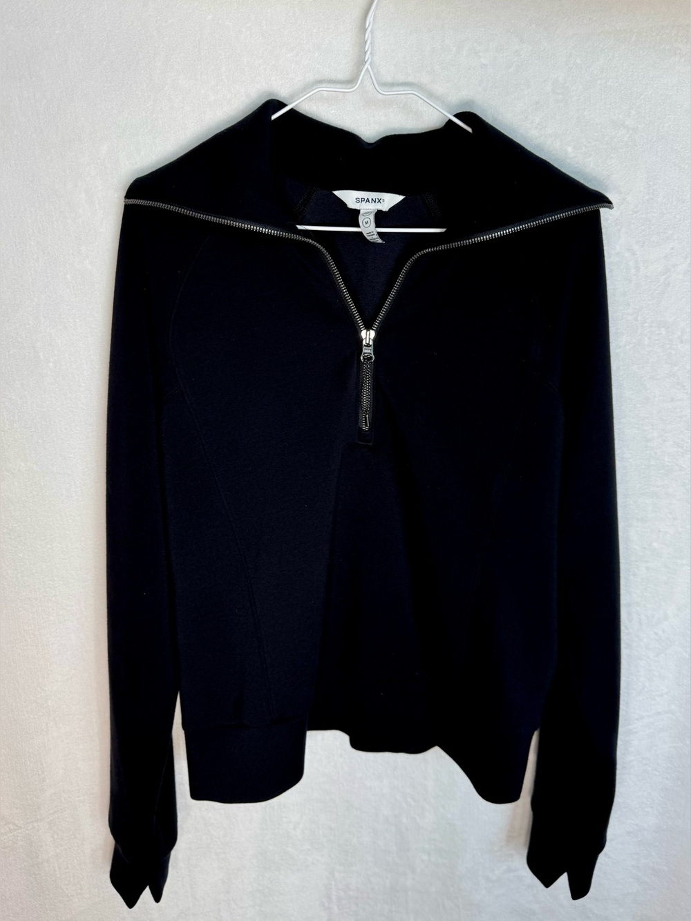 SPANX AirEssentials Black 1/4 Zip Stretch Raglan Sweatshirt
